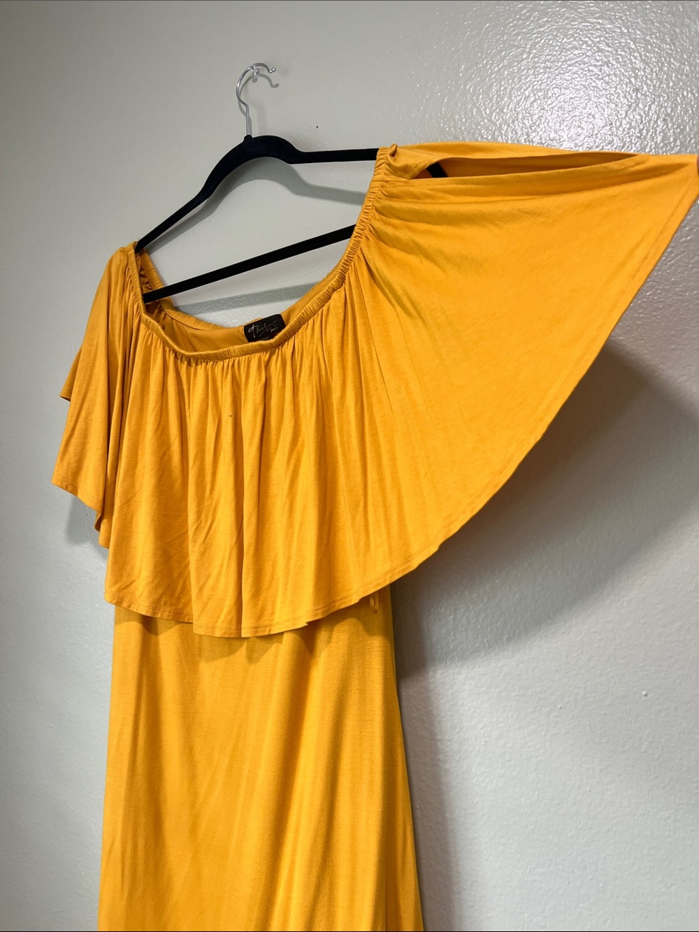 Thalia Sodi Mustard One-Shoulder Ruffle Maxi Dress